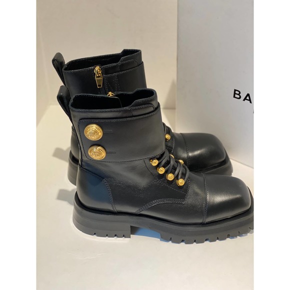 Black Leather Ankle Boots with Gold Accents - Picture 8 of 10